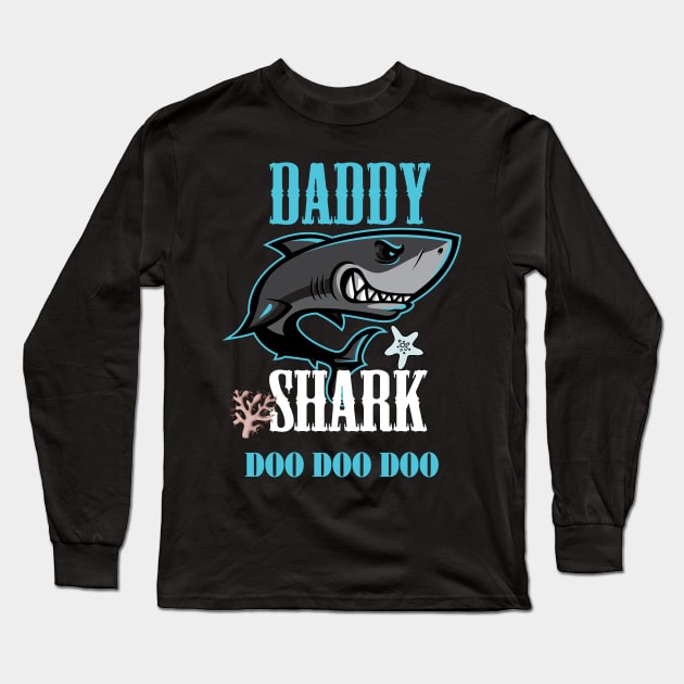 Cute Daddy Shark T-shirt Long Sleeve T-Shirt by Diannas